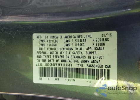 2015 Honda Accord Sport z USA, uszkodzony, nr VIN 1HGCR2F52FA106519